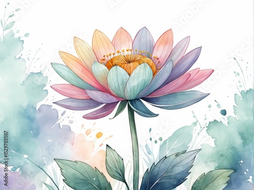 beautiful lotus flower, watercolor illustration