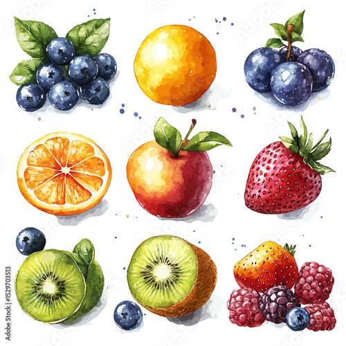 Fresh and healthy set of isolated red berries including strawberries, raspberries, blueberries, cherries, and cranberries