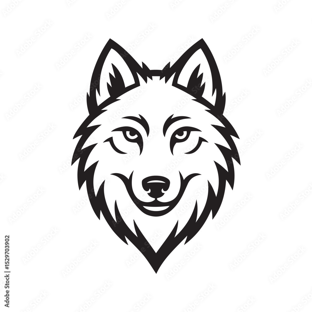 Naklejka premium a bold black outline vector illustration of a wolf head on white background.