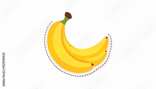 Three ripe bananas in bright yellow color on white background  
