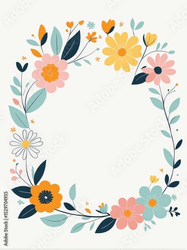 decorative frame with flowers and leaves, vector illustration