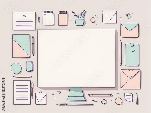 set of hand drawn office supplies