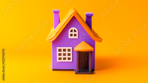 a violet and orange house on orange background