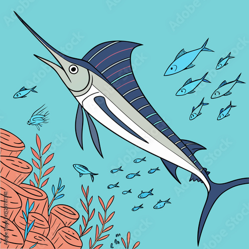 vector illustration of a blue fish