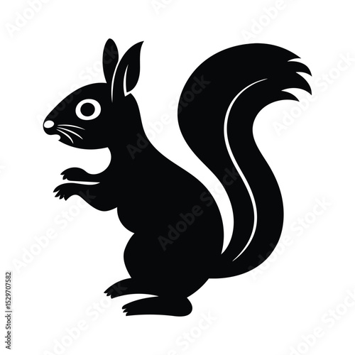 Black and White Squirrel Silhouette Vector Art, Cute Forest Squirrel Clipart – Wildlife Animal Icon. Minimal Squirrel Illustration – Furry Tail Cartoon Design. 