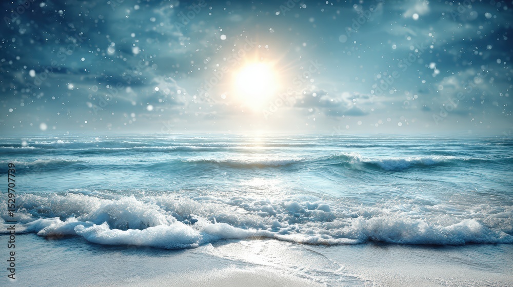 Obraz premium Blurred Seascape with Sparkling Sunlight Reflecting on Gentle Ocean