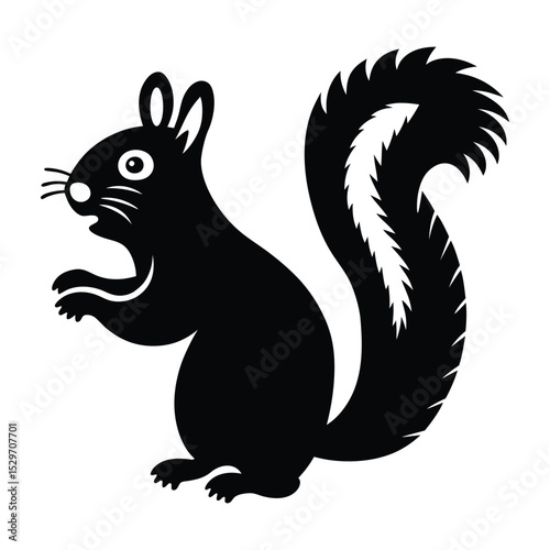 Black and White Squirrel Silhouette Vector Art, Cute Forest Squirrel Clipart – Wildlife Animal Icon. Minimal Squirrel Illustration – Furry Tail Cartoon Design. 