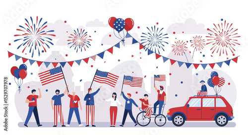 Celebrate America's Independence Day A vibrant 4th of July USA parade illustration, showcasing the spirit of freedom and patriotism across the nation