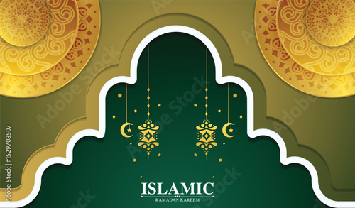 Elegant Decorative Islamic Ramadan Kareem Greeting Background with Lantern Elements