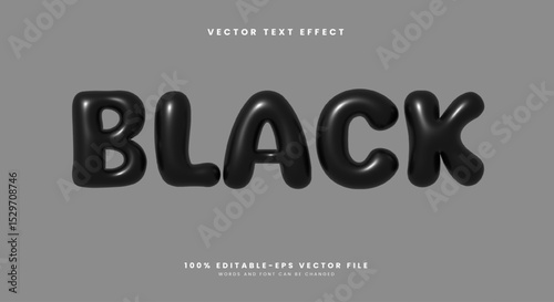 Black 3D Inflated editable text effect Template suitable for cute style