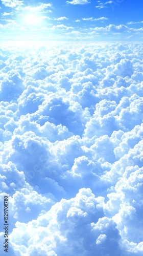 Aerial view of endless clouds in bright day blue sky environment