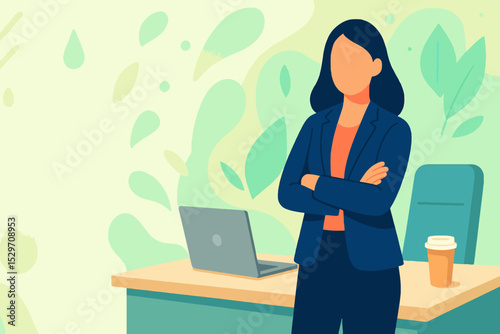 Confident CEO standing arms crossed modern business flat vector illustration for corporate branding