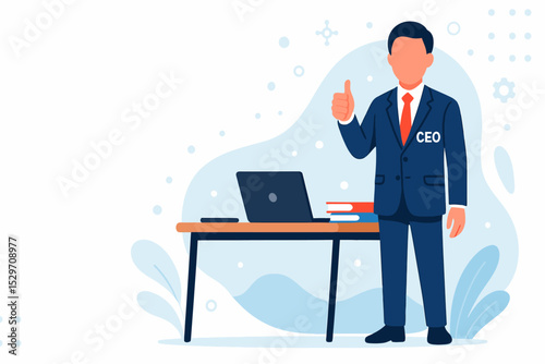 CEO giving thumbs up modern flat vector illustration for product marketing and corporate branding
