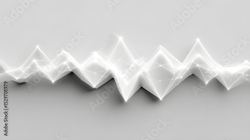 White digital pulse waveform with geometric lines and glowing points on light background, representing technology, data, and modern wellness concepts