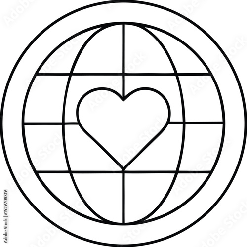 globe with heart symbol representing global connection and communication