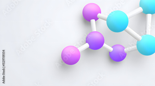 Molecular structure in pastel tones, featuring blue and purple spheres connected by white rods, isolated on white background, representing science and chemistry concepts