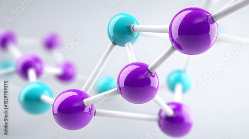 Molecular structure in pastel tones, featuring purple and blue spheres connected by white rods, representing scientific and microscopic concepts in clean, abstract style
