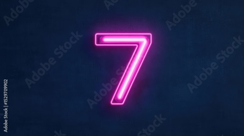 A vibrant neon number 7 shines against a dark backdrop, ideal for marketing materials, digital designs, or as a thematic element for parties and events