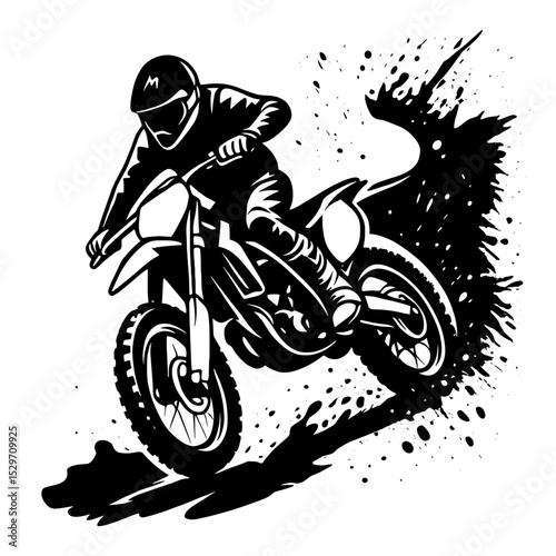 Motocross rider on a vintage black motorcycle in silhouette, jumping with extreme speed