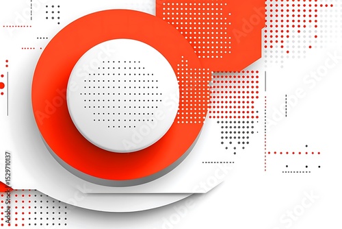 Dynamic interplay of circles and halftone patterns creates bold aesthetic