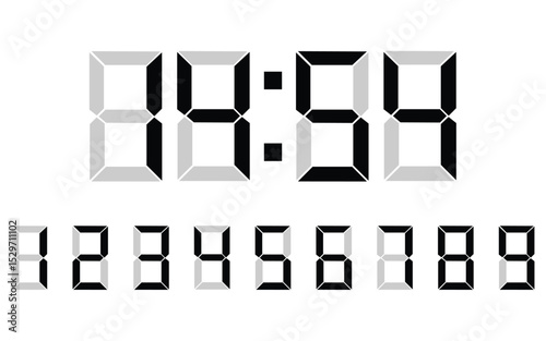 Digital Clock Style Number Set – Vector Electronic Display Font for Timers, Scoreboards, and Calculators