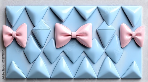 Geometric Background with 3D Bows in Soft Blue and Pink Tones Display