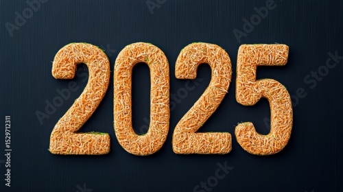A creative depiction of the year 2025, crafted from textured materials, ideal for use in celebrations, promotional content, or social media posts related to future events or ideas,