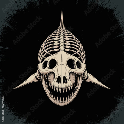 A ghostly shark skeletal vector illustration