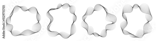 Abstract wavy frames set, black flowing borders isolated on white. Vector illustration.