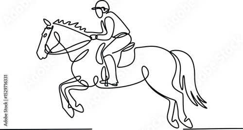 One continuous line drawing of a jockey riding a horse
