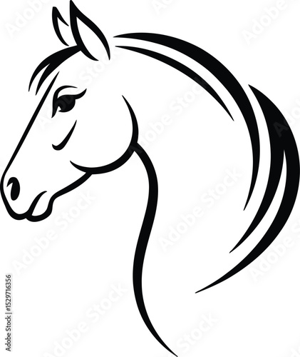 Black mustang head silhouette vector illustration for tattoo design
