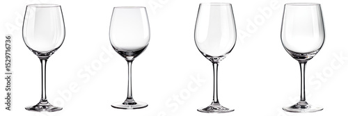 Collection of elegant empty wine glasses with clear stems, isolated on a transparent background