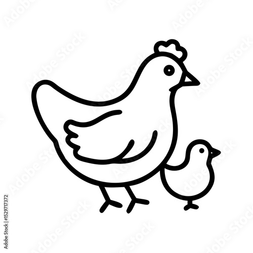 Hen and Chick Walking Together on a Sunny Day in an Outdoor Setting