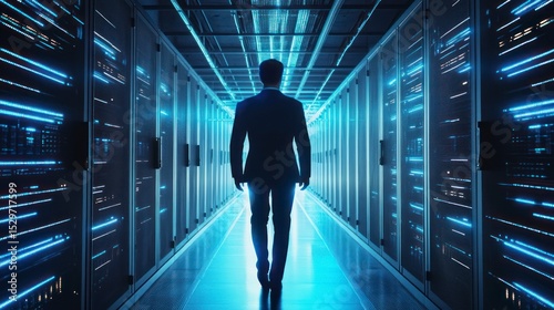 Man Walking in Server Room