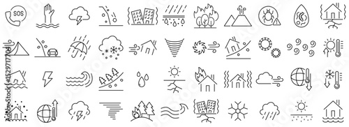 A set of disaster related icons with editable outlines