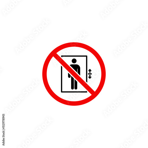 Elevator icon. Elevator Up and Down Sign Board with People Icons. Symbols and Restrictions on Elevator Use.