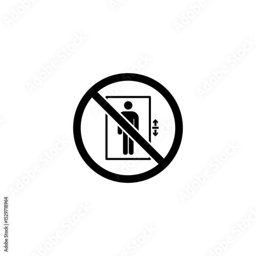 Elevator icon. Elevator Up and Down Sign Board with People Icons. Symbols and Restrictions on Elevator Use.
