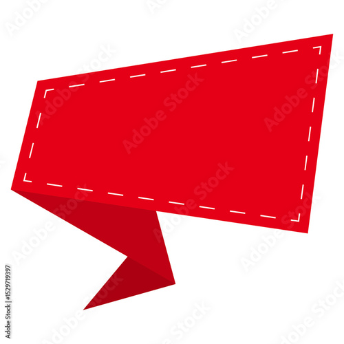 Red Tag Label on White Background – Promotional Sale Banner with Folded Ribbon Design