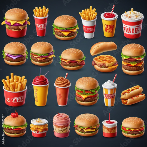 Vector illustration set of food icons including cake coffee candy cupcake bread chocolate hamburger sandwich croissant and breakfast meal perfect for bakery dessert restaurant design sweet cartoon art