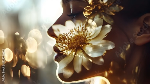 Golden Hour Elegance Woman and Flower Skin Beauty Portrait