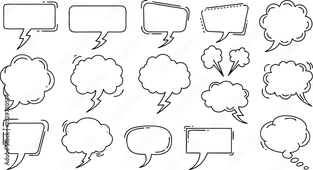 Obraz premium Collection of hand drawn vector comic speech bubbles in various shapes for communication and dialogue