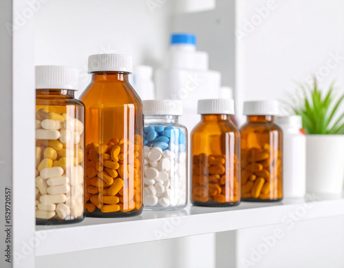 Shelf with Lots of Prescription Medicine Bottles 18