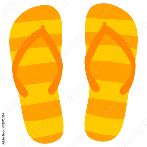 Orange Flip flops with stripes. Summer footwear. Cartoon vector illustration on white background.