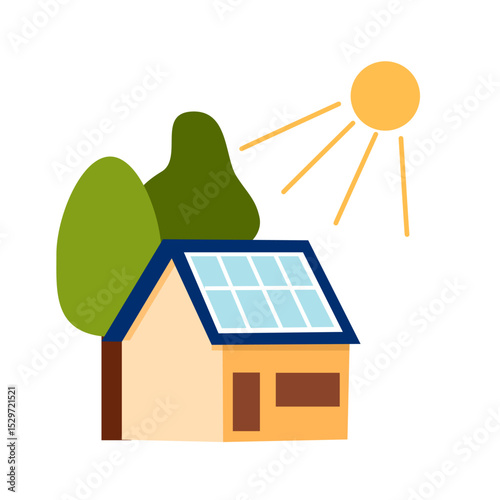Eco house with solar panels. Renewable energy vector illustration 