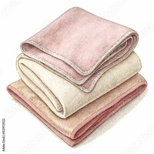 Hand-drawn illustration of soft pink and beige folded blankets representing comfort and coziness