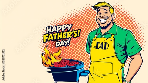 Happy Father's Day pop-art style illustration of man grilling  
