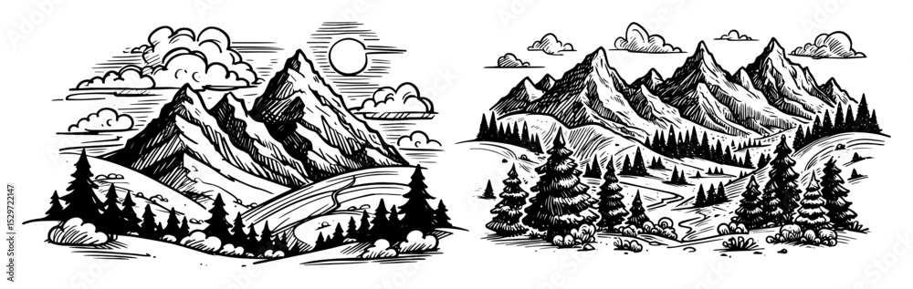 Obraz premium mountain landscape engraving illustration