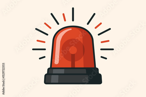 Flashing red light alert vector icon. Emergency warning siren symbol for danger and attention. Alarm signal beacon illustration. Security system notification and urgent concept.