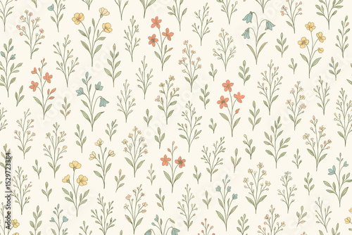 Hand drawn wildflower seamless pattern. Ditsy floral vector background. Vintage botanical illustration for textile, fabric, and wallpaper. Delicate spring meadow flowers design.