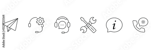 Customer service and support outline icons collection. Support and service icons for web and mobile app. Online help, assistance, customer, 24 hrs, service and more. Vector illustration.